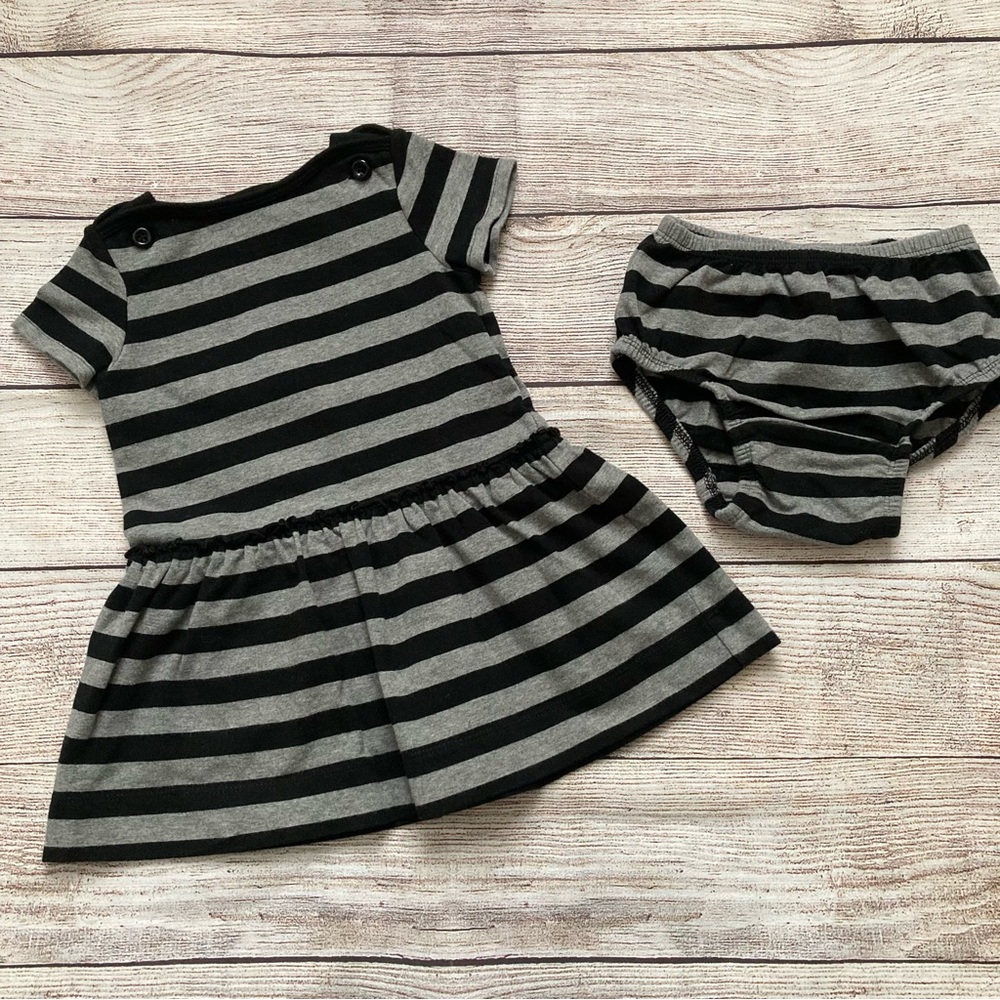 Baby Gap Striped Dress and Bloomers Girls Size 6-12 mo Black Grey